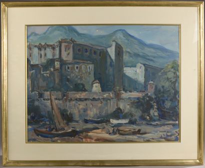 null Paul PAQUEREAU (1871 - 1950).
Port de Collioure. 
Aquarelle et gouache sur papier,...