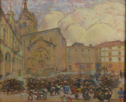 null Robert-Adrien DELETANG (1874 - 1951).
L'église d'Hernani, 1920.
Pastel sur papier...