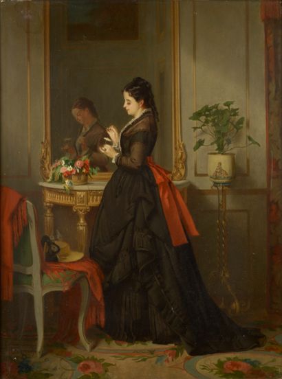 null Eugène ACCARD (1824-1888).
Femme effeuillant une marguerite.
Huile sur panneau...