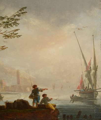 null Attribué à Charles-François LACROIX DE MARSEILLE (1700-1784).
Pêcheurs près...