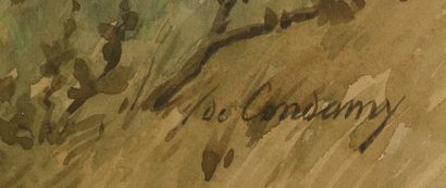 null Charles de CONDAMY (1847-1913).
L'hallali du chevreuil. 
Aquarelle sur papier,...