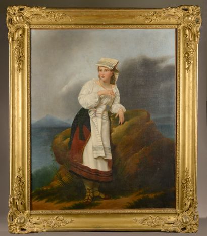 null École française vers 1840.
Portrait d'une napolitaine.
Huile sur toile (rentoilage).
Haut....