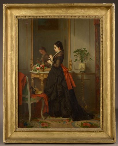 null Eugène ACCARD (1824-1888).
Femme effeuillant une marguerite.
Huile sur panneau...