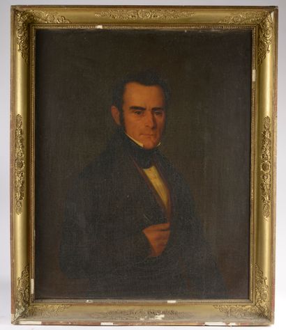 null École de la seconde moitié du XIXe siècle.
Portrait d’homme au gilet noir.
Huile...