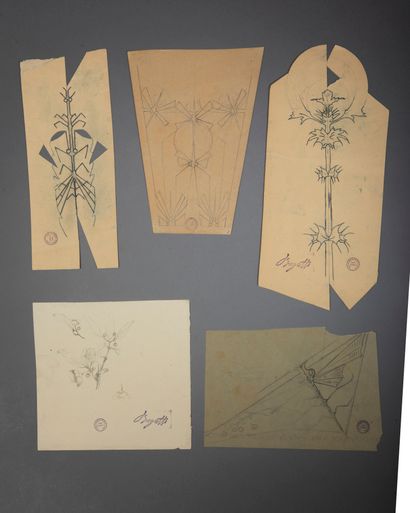 null Carlo BUGATTI (1856-1940). Project of ornamental pattern. Set of 5 inks on paper....