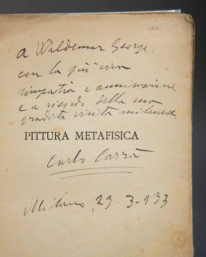 null CARRA (Carlo). Pittura Metafisica. Firenze, Vallecchi, 1919. In-8, édition originale...
