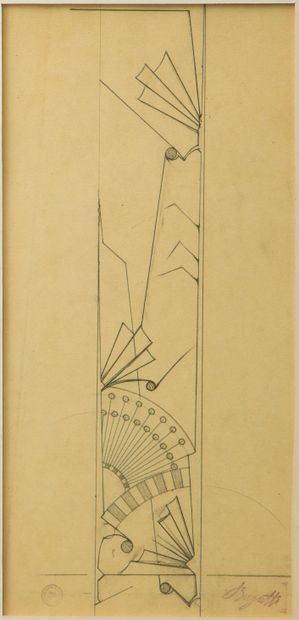 null Carlo BUGATTI (1856-1940). Project for an ornamental motif. Pencil on paper....