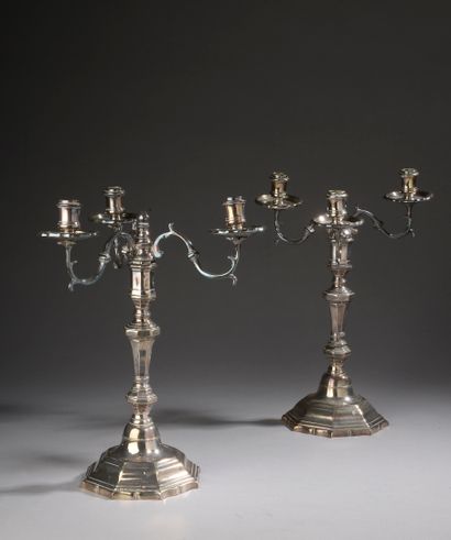 Pair of candelabras with three removable...