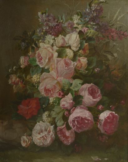 null Ecole de la seconde moitié du XIXe siècle.
Bouquet de roses.
Huile sur toile.
Haut....