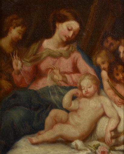 null Ecole française du XVIIIe siècle. 
Vierge à l'enfant endormi.
Huile sur toile...