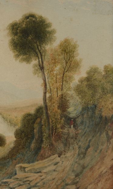 null Copley FIELDING (1787-1855)
Paysage à la rivière, un château dans le lointain.
Aquarelle...