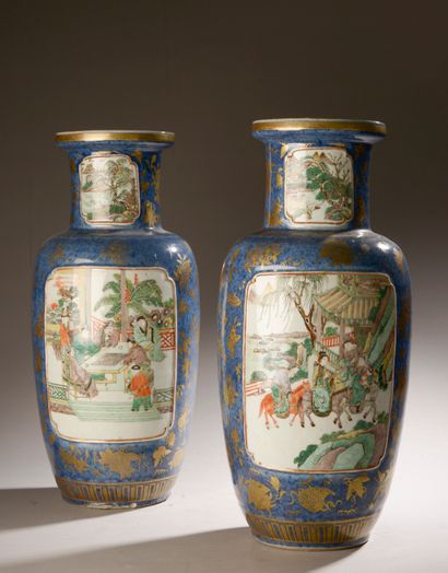 CHINE - XIXe siècle. 
Paire de vases rouleau...