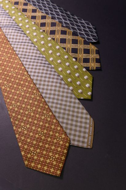CHANEL.
Set of five silk ties in neutral...