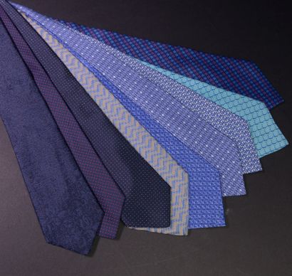CARON.
Set of nine ties mainly in shades...