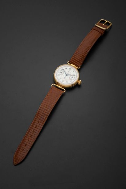 null Th. PICARD Fils, Chaux de fonds, no. 203882.
18k gold single-pusher wrist chronograph,...
