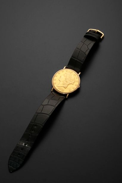 null PIAGET "Coin Watch".
Bracelet watch in 18k yellow gold, round case in the shape...