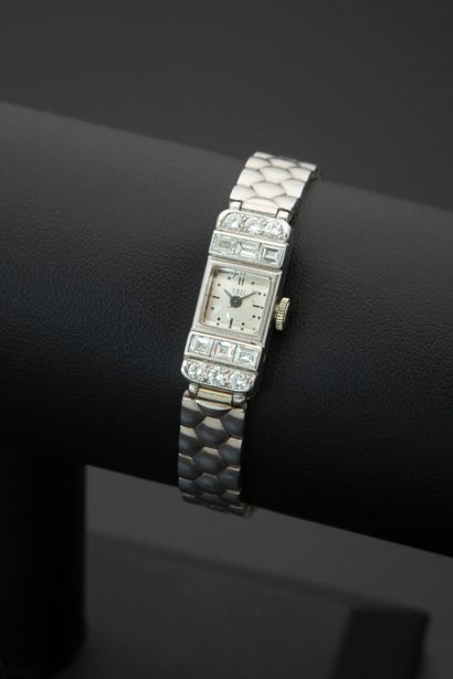 null EBEL.
Montre bracelet de dame en platine 950 millièmes et diamants, boîtier...