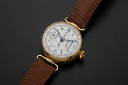 null Th. PICARD Fils, Chaux de fonds, no. 203882.
18k gold single-pusher wrist chronograph,...