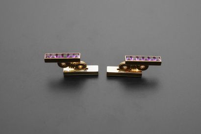 Pair of 18k yellow gold cufflinks with two...