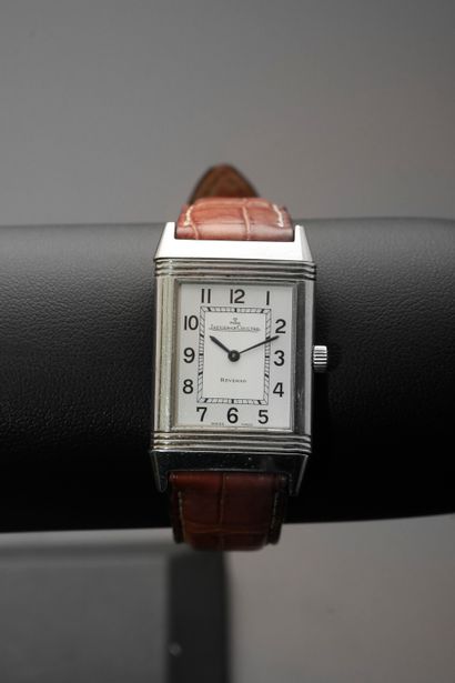 null JAEGER LECOULTRE "Reverso".
Ladies' wristwatch, rectangular steel case monogrammed...