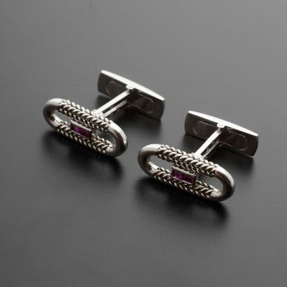 Pair of 18k white gold cufflinks, the plates...