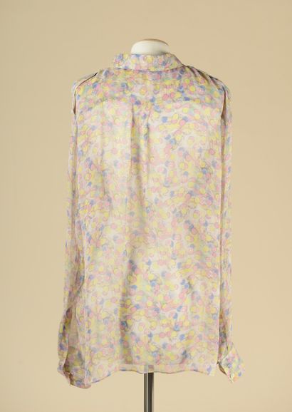 null CHANEL. 
Chiffon blouse in shades of old pink, yellow and steel blue with certain...