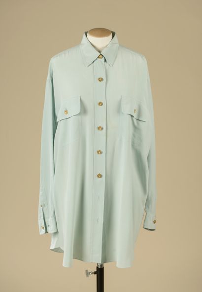 CHANEL. 
Celadon green silk blouse, long,...