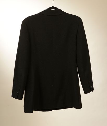 null CHANEL. 
Black wool blend jacket, straight and long, notched collar, four patch...
