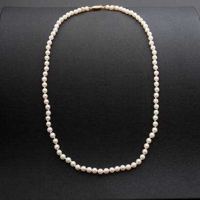 null Necklace composed of a row of cultured pearls, the clasp in 18k yellow gold...