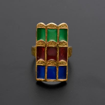 null Ring in 18k yellow gold enamelled with green, red and blue, the bezel drawing...