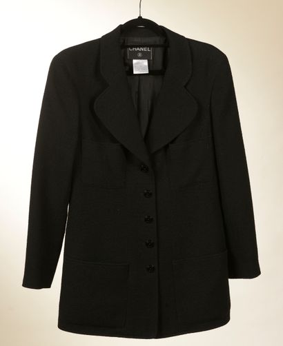 CHANEL. 
Black wool blend jacket, straight...