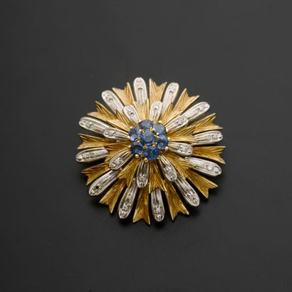 18k yellow and white gold flower brooch set...