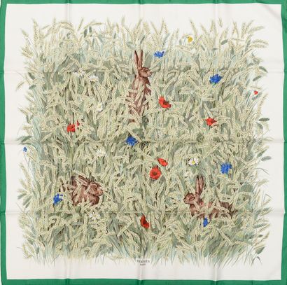 null HERMÈS. 
Silk square "Les Blés" with polychrome decoration on ivory background,...