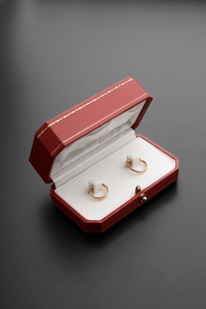 CARTIER.
Pair of 18k gold three-tone earrings...