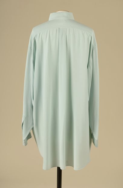 null CHANEL. 
Celadon green silk blouse, long, shirt collar, two flap pockets on...