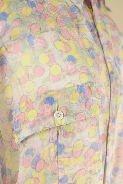 null CHANEL. 
Chiffon blouse in shades of old pink, yellow and steel blue with certain...