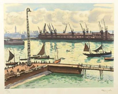 Albert MARQUET (Bordeaux, 1875 - Paris, 1947) Le port de commerce Lithographie en...