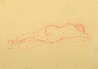 Henri OTTMANN (Ancenis, 1877 - Vernon, 1927) Femme nue couchée de dos Sanguine sur...