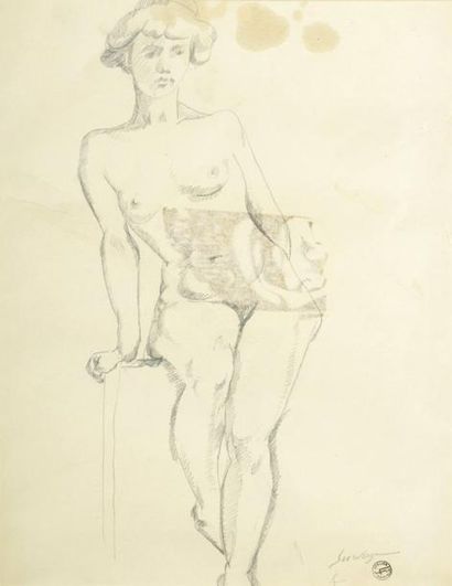 Léopold SURVAGE (Moscou, 1879 - Paris, 1968) Femme nue assise Dessin au crayon, signé...