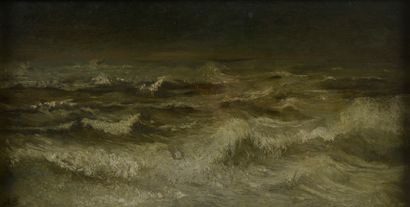 null Auguste I BOULARD (1825-1897). 

Marine par jour de tempête. 

Huile sur panneau...
