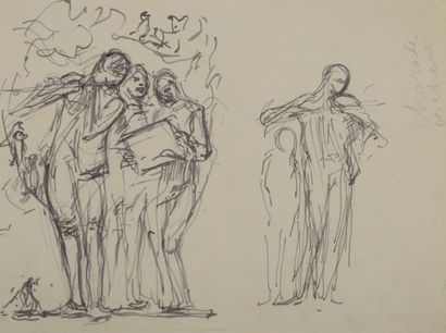null Victor PROUVÉ (1858-1943).
Actéon, Diane, Pan et le centaure. 
Pointe sèche...