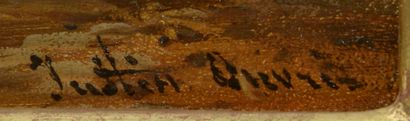 null Justin OUVRIÉ (1806-1879).
Paysage suisse. 
Huile sur panneau d'acajou signée...