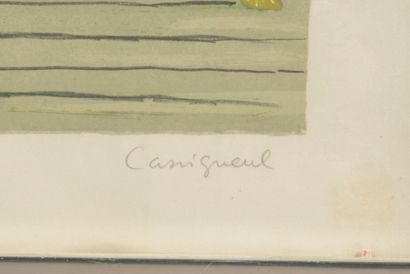 null Jean-Pierre CASSIGNEUL (1935). 
Promenade en bord de mer.
Lithographie en couleurs...