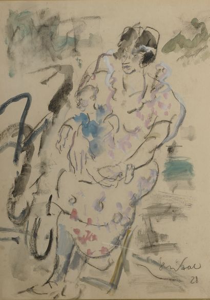 null GEN PAUL (1895-1975).
Maternité.
Aquarelle et gouache sur traits de crayon gras...