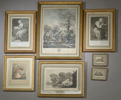 Set of seven framed antique engravings: 
-...
