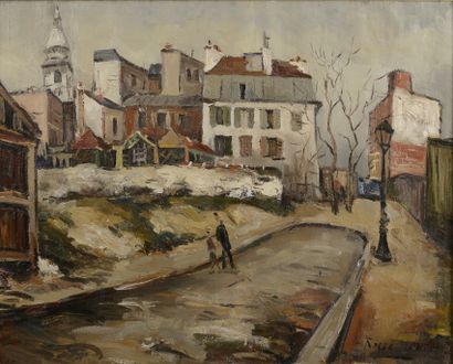 null Roger BERTIN (1915-2003).
Impasse Traînée à Montmartre. 
Huile sur toile signée...