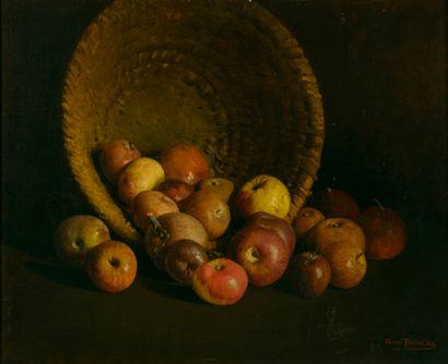 Etienne TERRUS (1857-1922).
Pannier de pomme.
Huile...