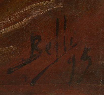 null Benito BELLI (act.1870-1899). 
Portrait d'un mousquetaire.
Huile sur toile signée...