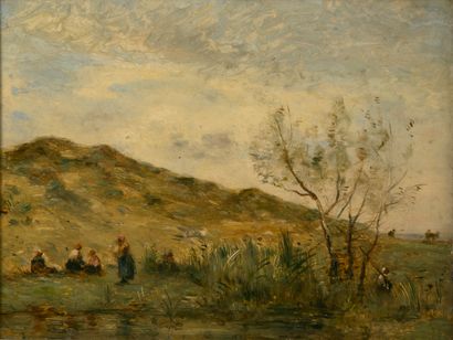 null Suiveur de Camille Jean-Baptiste COROT (1796 - 1875).
Paysages.
Trois huiles...