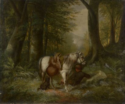 W. BATES (XIXe siècle).
Chasseur et son cheval...